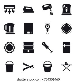 16 vector icon set : air conditioning, iron, mixer, kettle, kitchen scales, handle scales, bucket, pruner, iron board