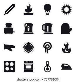16 vector icon set : air ballon, sun, toaster, kettle, cook glove, iron
