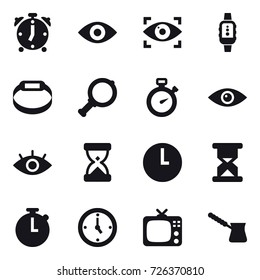 16 vector icon set : alarm clock, eye, eye identity, smartwatch, smart bracelet, magnifier, stopwatch, watch, tv, turk