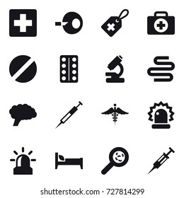 16 vector icon set : alarm, bed, viruses, syringe