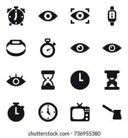 16 vector icon set : alarm clock, eye, eye identity, smartwatch, smart bracelet, stopwatch, watch, tv, turk