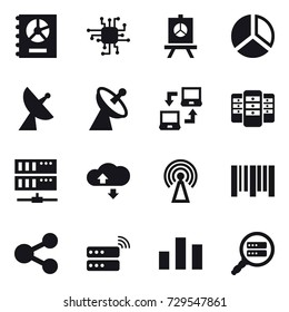 16 vector icon set : annual report, chip, presentation, diagram, satellite antenna, notebook connect, server, cloude service, antenna