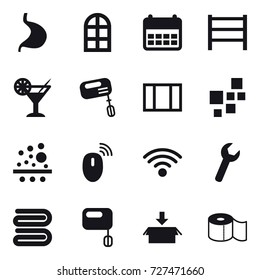 16 vector icon set : arch window, cocktail, mixer, window, towel, package, toilet paper
