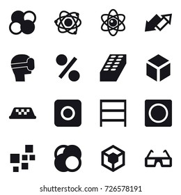 16 vector icon set : atom core, atom, up down arrow, virtual mask, percent, brick, 3d, taxi, ring button, rack