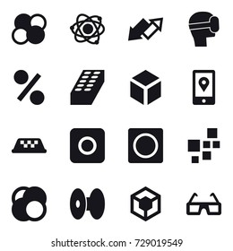 16 vector icon set : atom core, atom, up down arrow, virtual mask, percent, brick, 3d, taxi, ring button