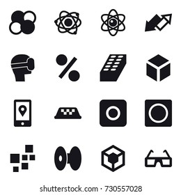 16 vector icon set : atom core, atom, up down arrow, virtual mask, percent, brick, 3d, taxi, ring button