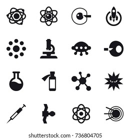 16 vector icon set : atom, cell corection, rocket, round around, microscope, ufo