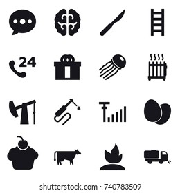 16 vector icon set : ballon, stairs, jellyfish, radiator, cow, sprouting, sweeper