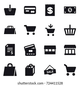 16 vector icon set : basket, card, receipt, money, shopping bag, cart, add to cart, account balance, credit card, market, sale