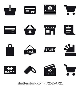 16 vector icon set : basket, card, money, cart, credit card, delete cart, shop, shopping list, shopping bag, sale, cashbox