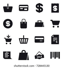16 vector icon set : basket, card, dollar, receipt, shopping bag, cart, add to cart, credit card, account balance, shopping list, sale