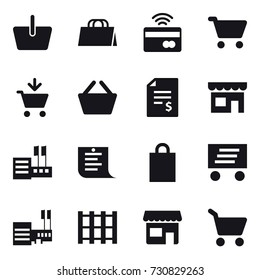 16 Vector Icon Set : Basket, Shopping Bag, Tap To Pay, Cart, Add To Cart, Account Balance, Shop, Store, Shopping List, Delivery, Mall