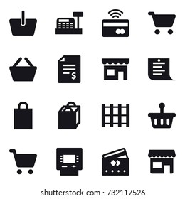 16 Vector Icon Set : Basket, Cashbox, Tap To Pay, Cart, Account Balance, Shop, Shopping List, Shopping Bag, Atm, Credit Card