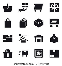 16 vector icon set : basket, gift, delivery, shopping bag, box, safe, package