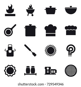 16 vector icon set : bbq, pan, cauldron, cook hat, chef  hat, apron, spatula