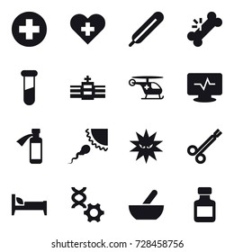 16 vector icon set : bed, mortar, pills bottle