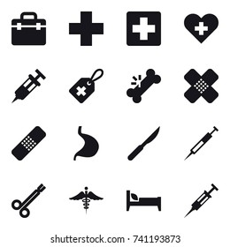 16 vector icon set : bed, syringe