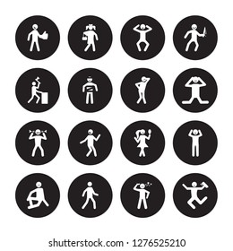 16 vector icon set : better human, aggravated alive alone amazed accomplished awesome angry anxious human isolated on black background