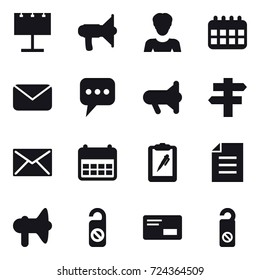 16 vector icon set : billboard, loudspeaker, woman, calendar, mail, message, megafon, singlepost, do not distrub