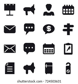 16 vector icon set : billboard, loudspeaker, woman, calendar, mail, message, money message, singlepost, fridge, do not distrub
