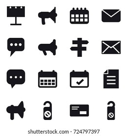 16 vector icon set : billboard, loudspeaker, calendar, mail, message, megafon, singlepost, do not distrub