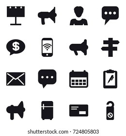 16 vector icon set : billboard, loudspeaker, woman, message, money message, phone wireless, megafon, singlepost, mail, fridge, do not distrub