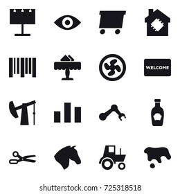 16 vector icon set : billboard, eye, delivery, smart house, restaurant, cooler fan, welcome mat, scissors, horse, tractor, spot