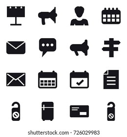 16 vector icon set : billboard, loudspeaker, woman, calendar, mail, message, megafon, singlepost, do not distrub, fridge