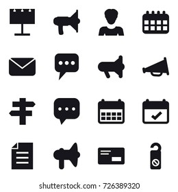 16 vector icon set : billboard, loudspeaker, woman, calendar, mail, message, megafon, singlepost, do not distrub