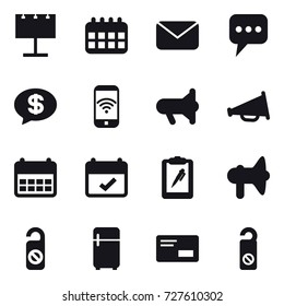 16 vector icon set : billboard, calendar, mail, message, money message, phone wireless, megafon, loudspeaker, do not distrub, fridge