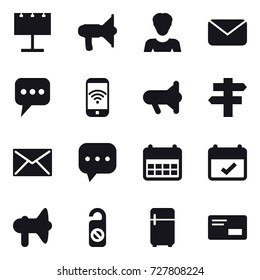 16 vector icon set : billboard, loudspeaker, woman, mail, message, phone wireless, megafon, singlepost, do not distrub, fridge