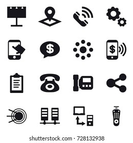 16 vector icon set : billboard, pointer, call, gear, touch, money message, round around, phone pay, clipboard, intercome