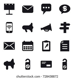 16 vector icon set : billboard, mail, message, money message, phone wireless, megafon, loudspeaker, singlepost, do not distrub