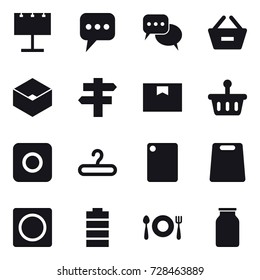 16 vector icon set : billboard, message, discussion, remove from basket, box, singlepost, ring button, hanger, cutting board