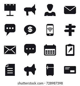 16 vector icon set : billboard, loudspeaker, woman, mail, message, money message, phone wireless, singlepost, fridge