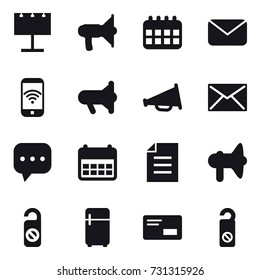 16 vector icon set : billboard, loudspeaker, calendar, mail, phone wireless, megafon, do not distrub, fridge
