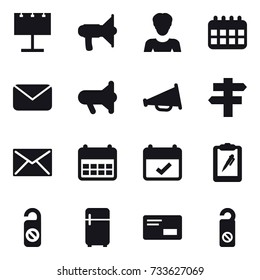16 vector icon set : billboard, loudspeaker, woman, calendar, mail, megafon, singlepost, do not distrub, fridge