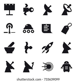 16 vector icon set : billboard, satellite, satellite antenna, laser, lunar rover, shopping list, label