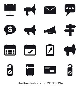 16 vector icon set : billboard, loudspeaker, mail, message, money message, megafon, singlepost, do not distrub, fridge