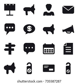 16 vector icon set : billboard, loudspeaker, woman, mail, message, money message, megafon, singlepost, do not distrub