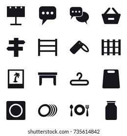 16 vector icon set : billboard, message, discussion, remove from basket, singlepost, photo, table, hanger, cutting board, ring button