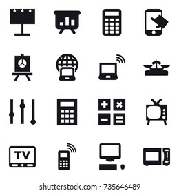 16 vector icon set : billboard, presentation, calculator, touch, notebook globe, notebook wireless, scales, equalizer, tv