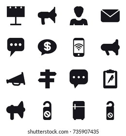 16 vector icon set : billboard, loudspeaker, woman, mail, message, money message, phone wireless, megafon, singlepost, do not distrub, fridge