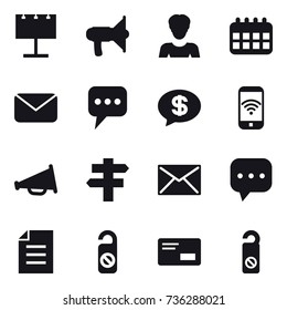 16 vector icon set : billboard, loudspeaker, woman, calendar, mail, message, money message, phone wireless, singlepost, do not distrub