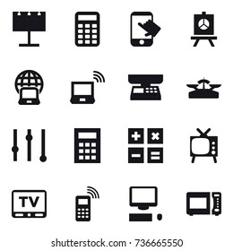 16 vector icon set : billboard, calculator, touch, presentation, notebook globe, notebook wireless, market scales, scales, equalizer, tv