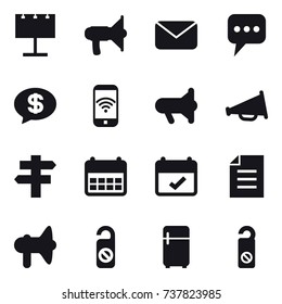 16 vector icon set : billboard, loudspeaker, mail, message, money message, phone wireless, megafon, singlepost, do not distrub, fridge