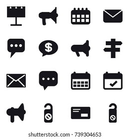 16 vector icon set : billboard, loudspeaker, calendar, mail, message, money message, megafon, singlepost, do not distrub