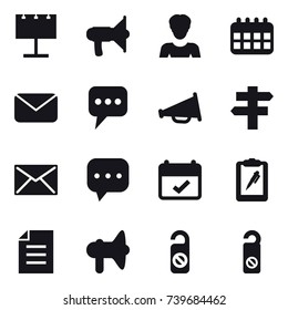 16 vector icon set : billboard, loudspeaker, woman, calendar, mail, message, singlepost, do not distrub