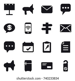 16 vector icon set : billboard, loudspeaker, mail, message, money message, phone wireless, singlepost, fridge, do not distrub