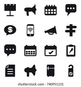 16 vector icon set : billboard, loudspeaker, calendar, message, money message, phone wireless, singlepost, fridge, do not distrub